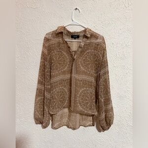 Aakaa Women’s Multicolor V-Neck Long Sleeve Top Lightweight Polyester Blouse